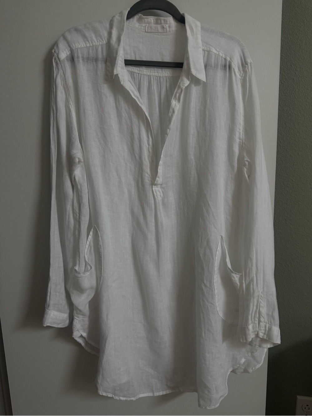 CP SHADES Linen Beach Coverup Tunic Dress White Linen Large